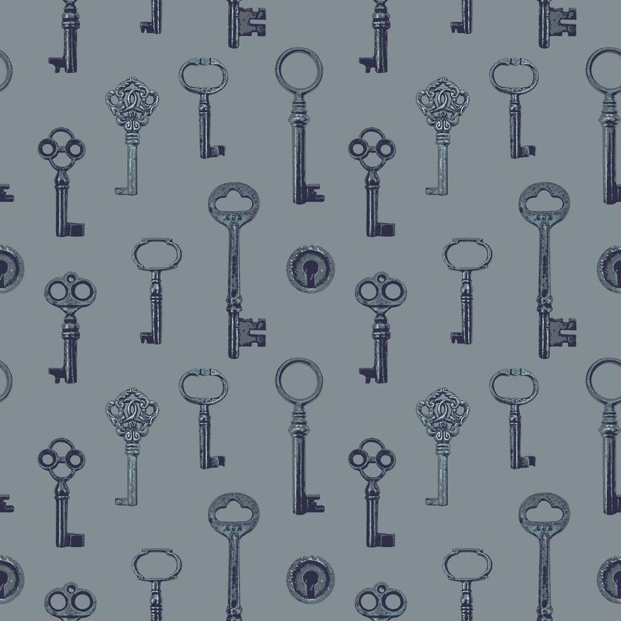 Antique Keys, French Blue Mural Wallpaper