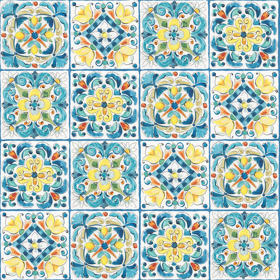Maritime Tiles White and Blue Mural Wallpaper