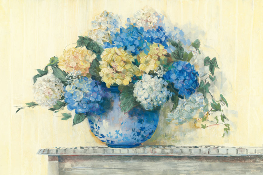 Blue Hydrangea Mural Wallpaper - Neutral Tone