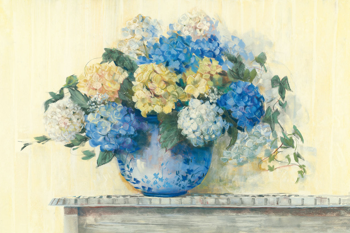 Blue Hydrangea Mural Wallpaper - Neutral Tone - pure wallpaper artwork