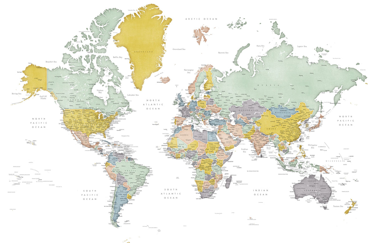 World Map Cities - Patti Mural Wallpaper - pure wallpaper artwork