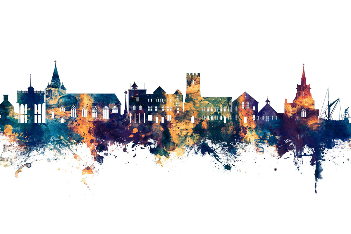 Maldon England Skyline Blue & Bronze Mural Wallpaper - pure wallpaper artwork