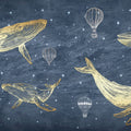 Whales in the Sky with Balloons, Washed Mural Wallpaper - pure wallpaper artwork