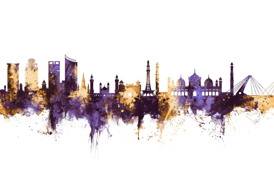 Lahore Pakistan Skyline Purple & Gold Mural Wallpaper