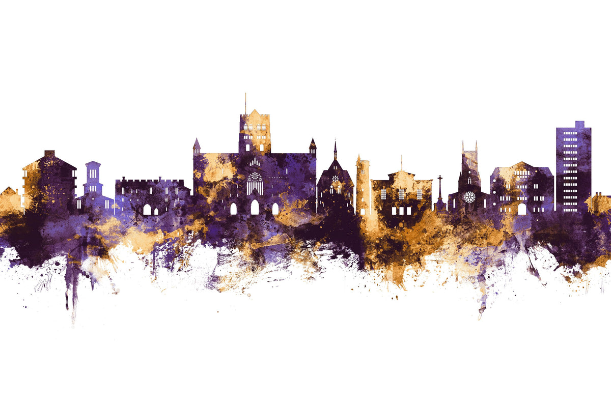 St Albans England Skyline Purple & Gold Mural Wallpaper - pure wallpaper artwork