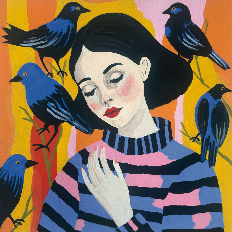 A Girl and Her Birds Mural Wallpaper