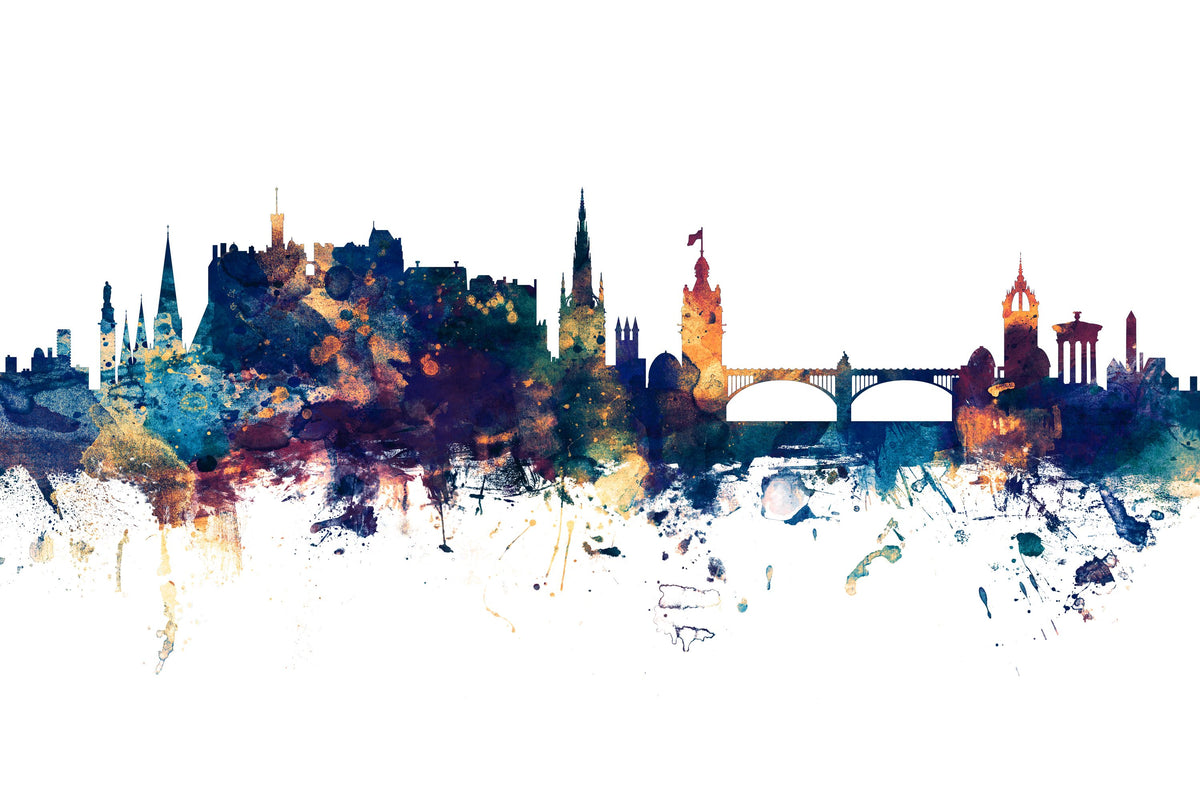 Edinburgh Scotland Skyline Blue & Bronze Mural Wallpaper - pure wallpaper artwork