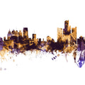 Detroit Michigan Skyline Purple & Gold Mural Wallpaper - pure wallpaper artwork
