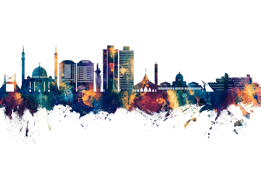 Abuja Nigeria Skyline Blue & Bronze Mural Wallpaper