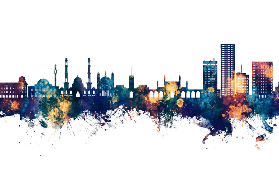 Kabul Afghanistan Skyline Blue & Bronze Mural Wallpaper