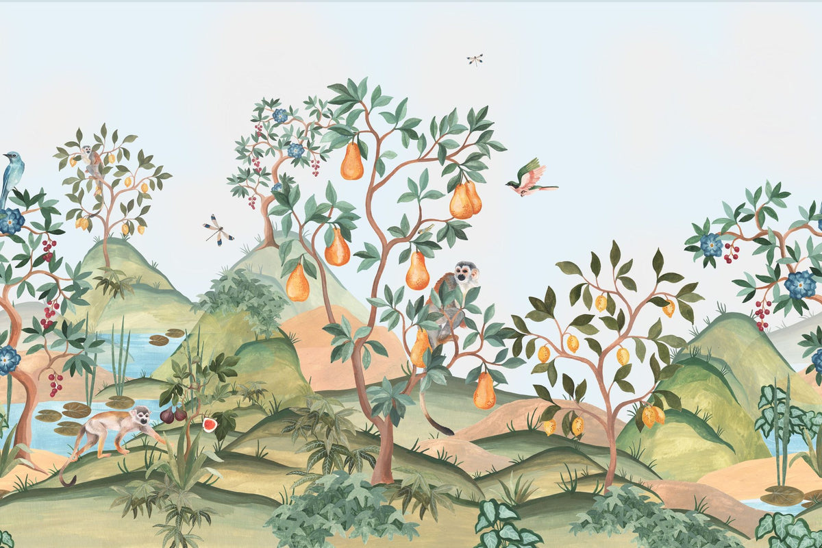 Orchard Reverie, Sky Blue Mural Wallpaper - pure wallpaper artwork