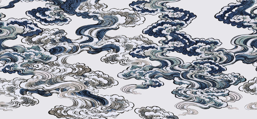 Cloud Wallpaper Mural – Sky Wall Mural – Ukiyo-e Clouds, Blues printable artwork