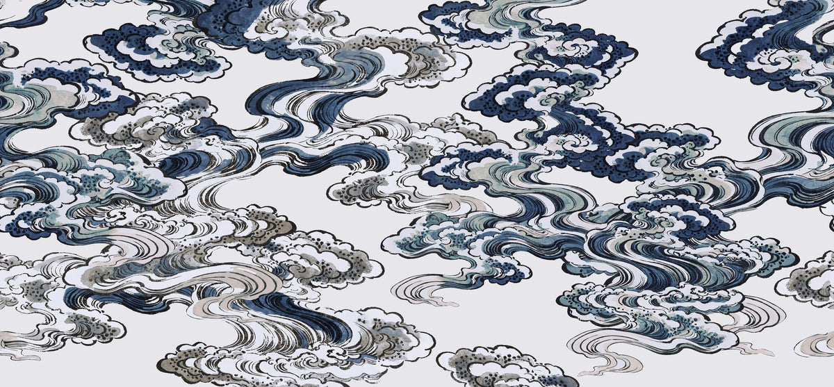 Ukiyo-e Clouds, Blues Mural Wallpaper - pure wallpaper artwork