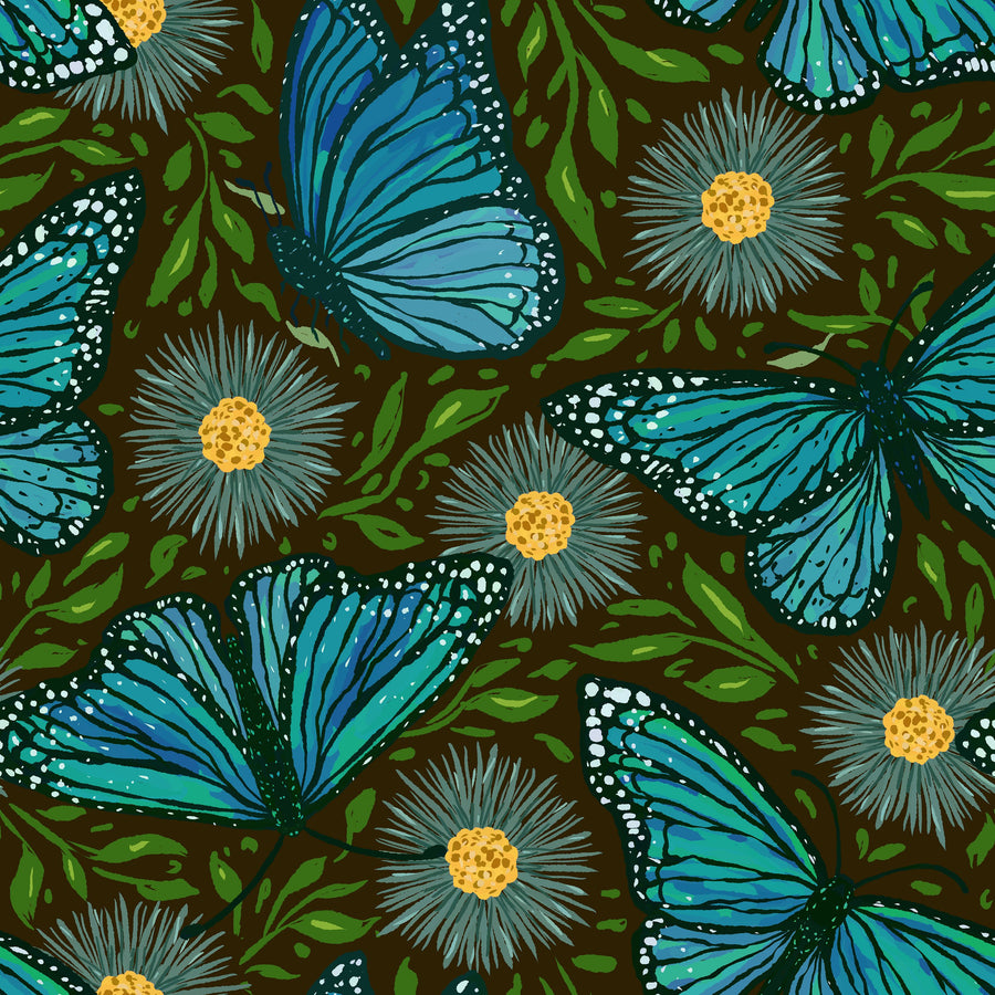 Papillion II, Aqua on Mud Mural Wallpaper