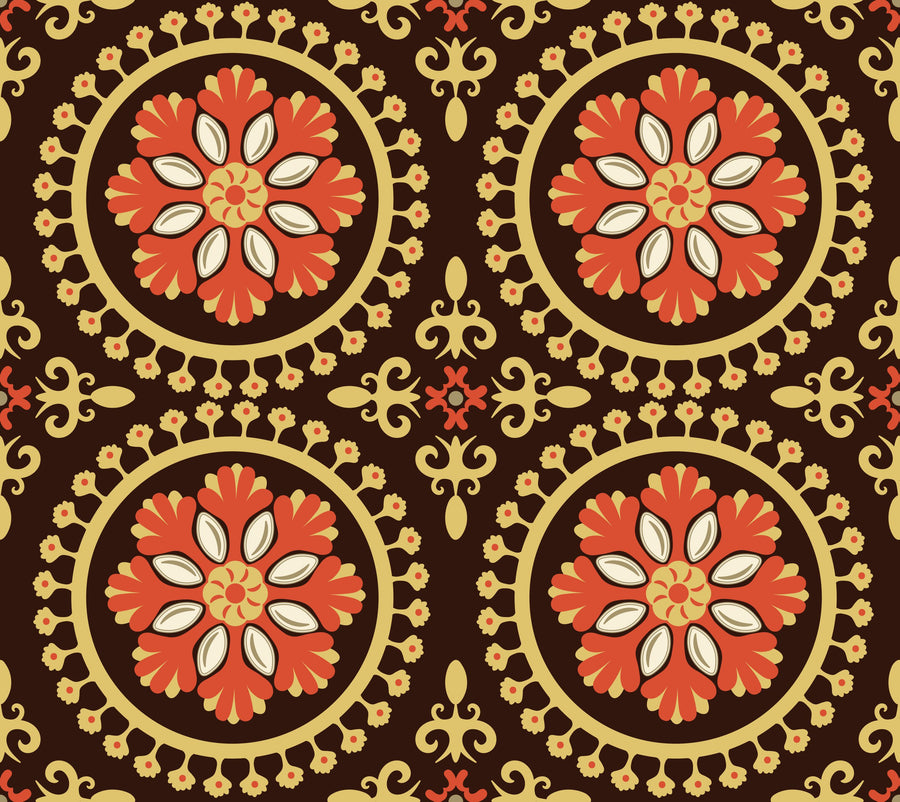 Geo Floral, Chocolate Mural Wallpaper