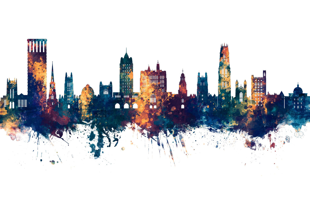 New Haven Connecticut Skyline Blue & Bronze Mural Wallpaper - pure wallpaper artwork