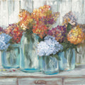 Hydrangeas in Glass Jars Blue Mural Wallpaper - pure wallpaper artwork