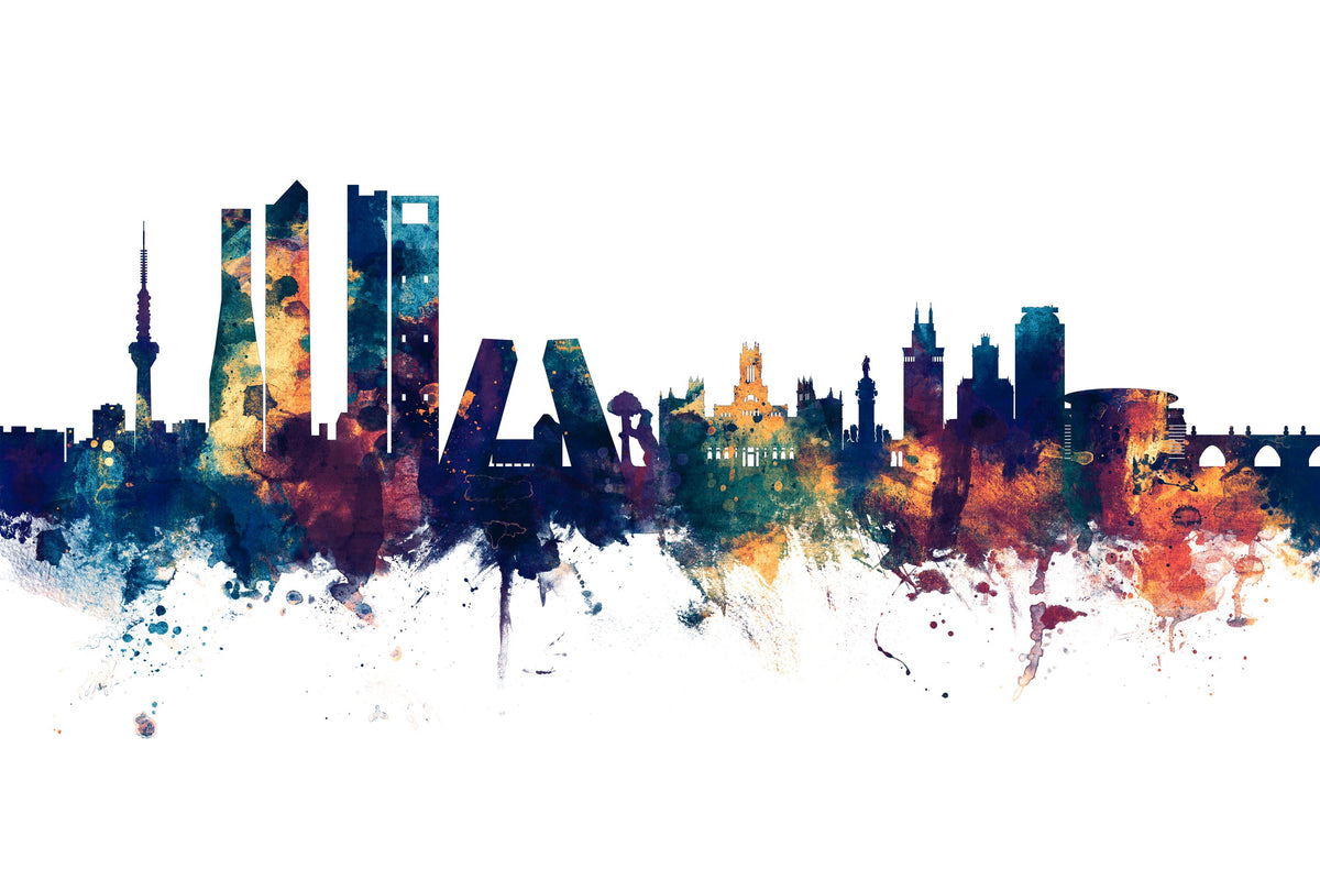 Madrid Skyline Blue & Bronze Mural Wallpaper - pure wallpaper artwork