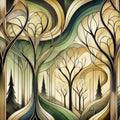Vintage Treescape Essence in Art Deco Mural Wallpaper - pure wallpaper artwork