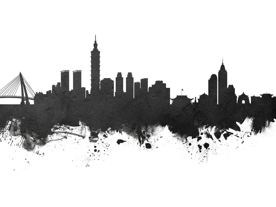 Taipei Taiwan Skyline Black & White Mural Wallpaper