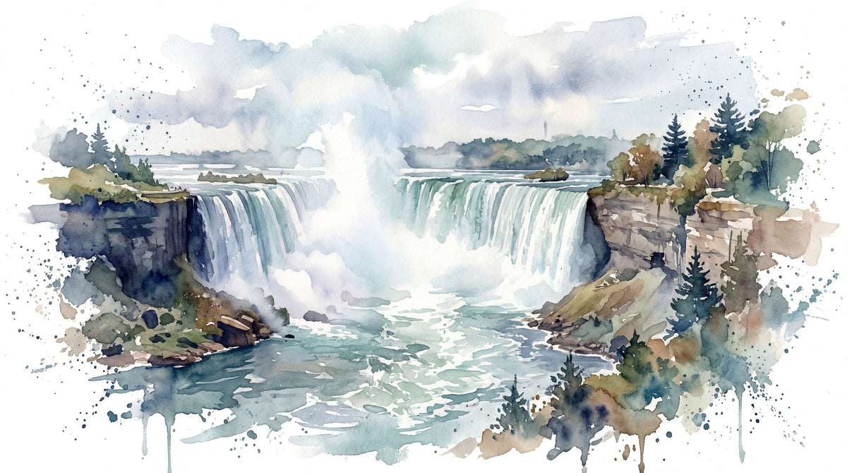 Northern Waterfall - Watercolor Landscapes Series Mural Wallpaper - pure wallpaper artwork