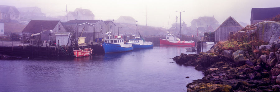 Foggy Fishing Purple Mural Wallpaper