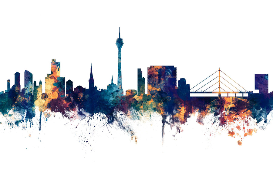Düsseldorf Germany Skyline Blue & Bronze Mural Wallpaper