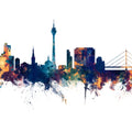 Düsseldorf Germany Skyline Blue & Bronze Mural Wallpaper - pure wallpaper artwork