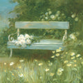 Garden Bench with Rose Bouquet Mural Wallpaper - pure wallpaper artwork