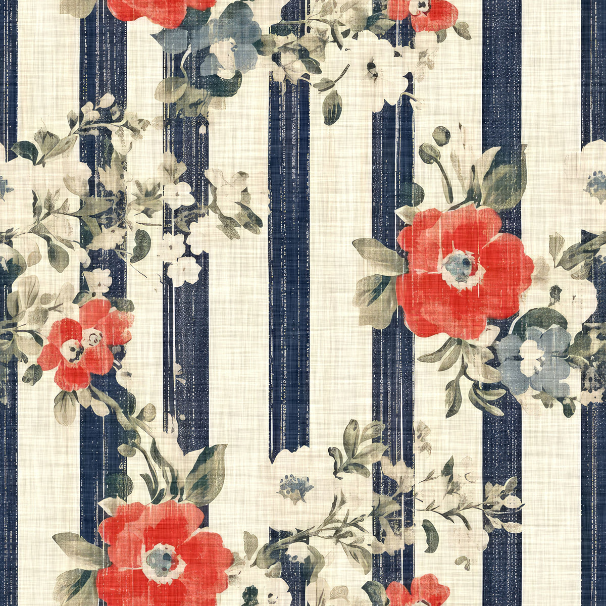 Americana, Stripes and Poppies Mural Wallpaper - pure wallpaper artwork