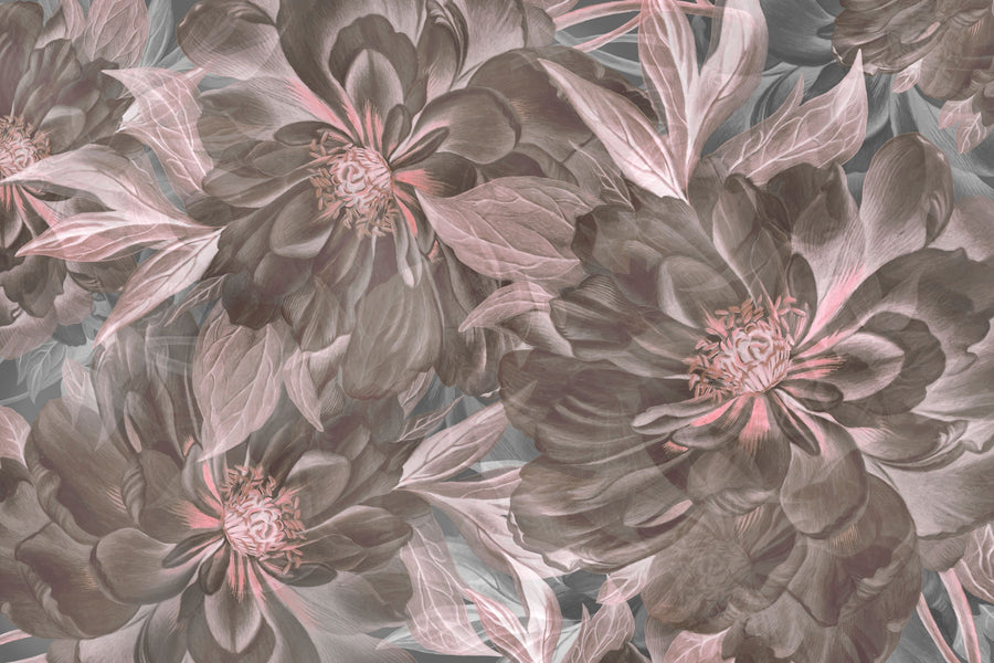 Peony Study - Ash and Pink Mural Wallpaper