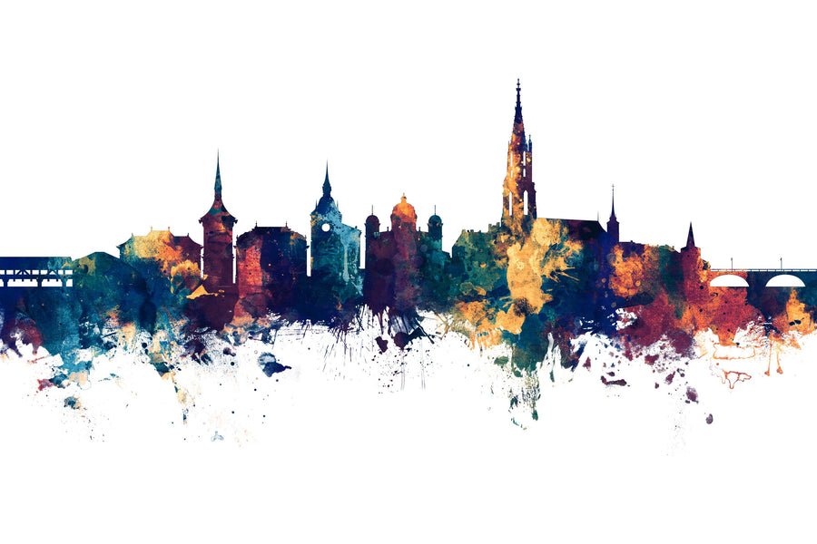 Bern Switzerland Skyline Blue & Bronze Mural Wallpaper