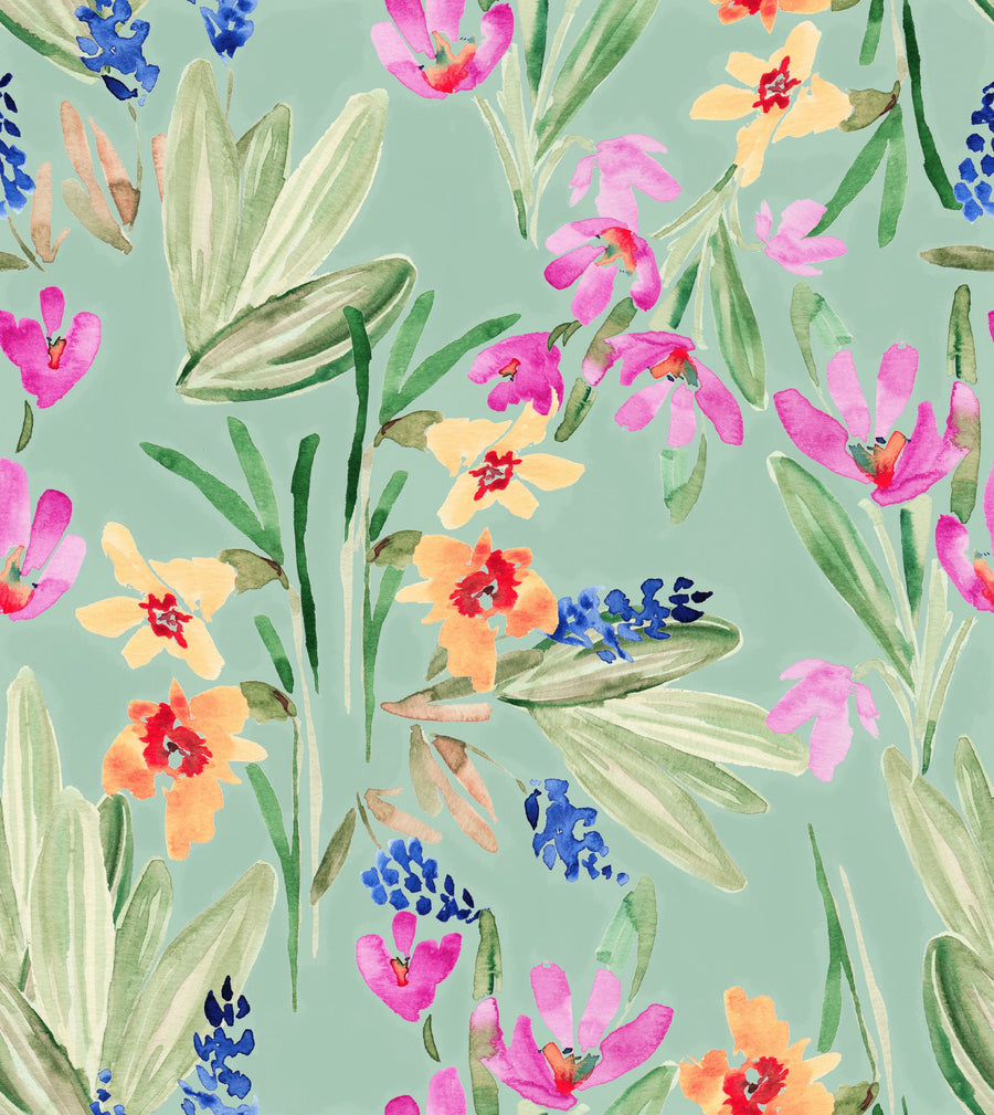 Flower Blush Mint Mural Wallpaper