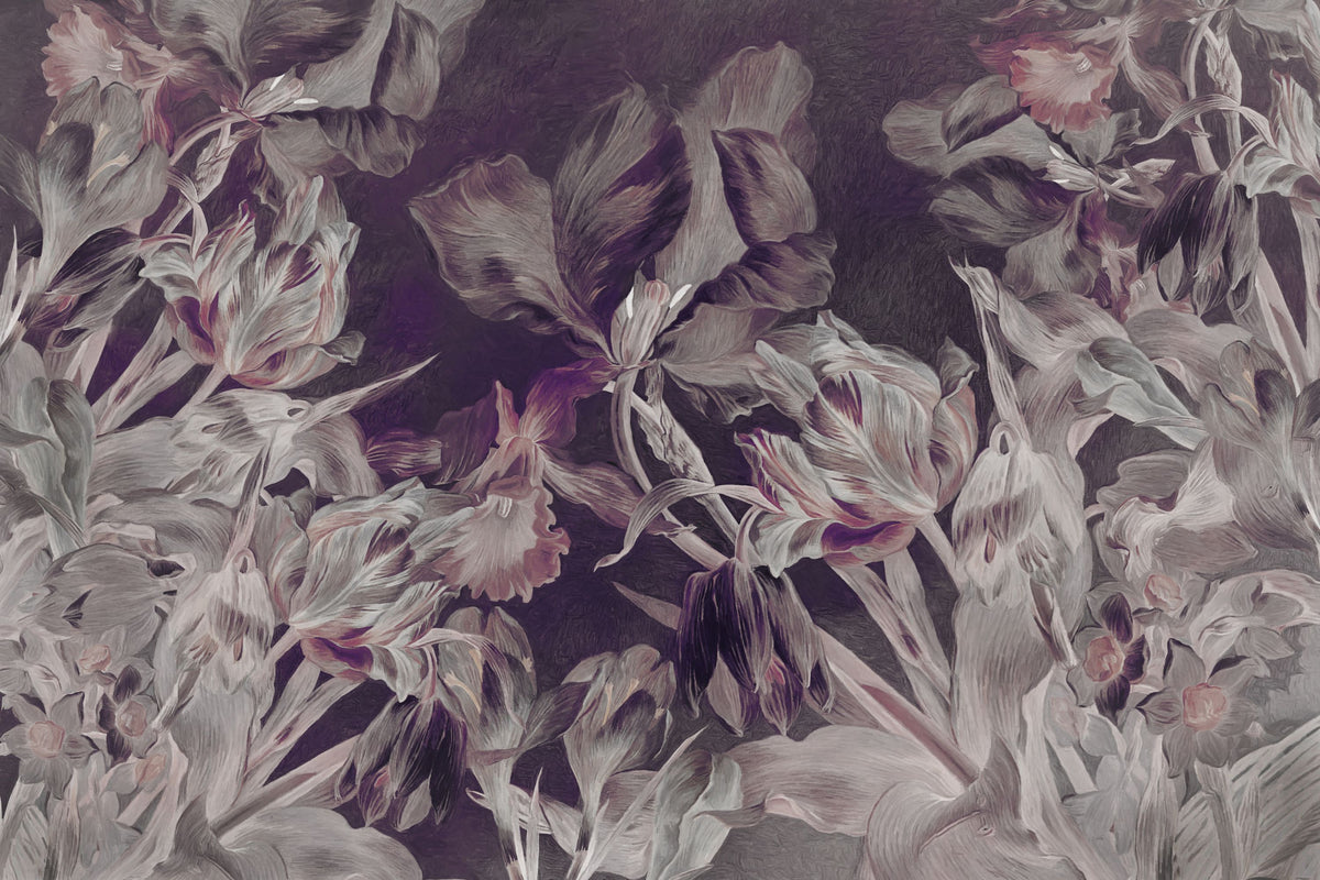 Tulips Feast, Plum Mural Wallpaper - pure wallpaper artwork