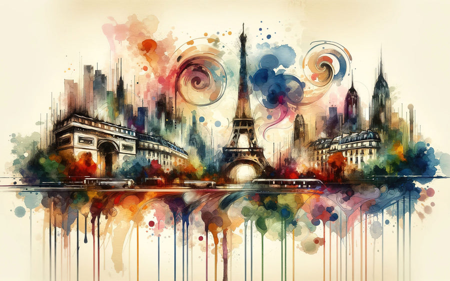 Watercolor Skyline Paris I Mural Wallpaper