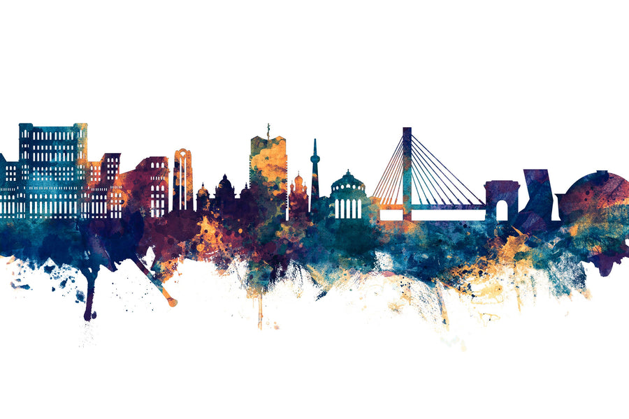 Bucharest Romania Skyline Blue & Bronze Mural Wallpaper