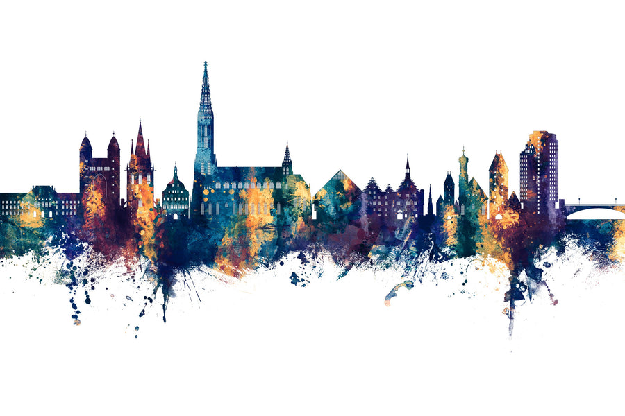 Ulm Germany Skyline Blue & Bronze Mural Wallpaper
