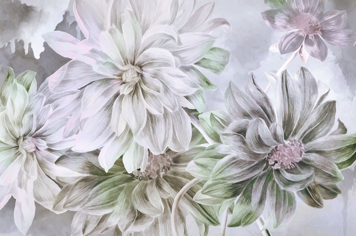Focus on the Dahlia Light Green Mural Wallpaper - pure wallpaper artwork