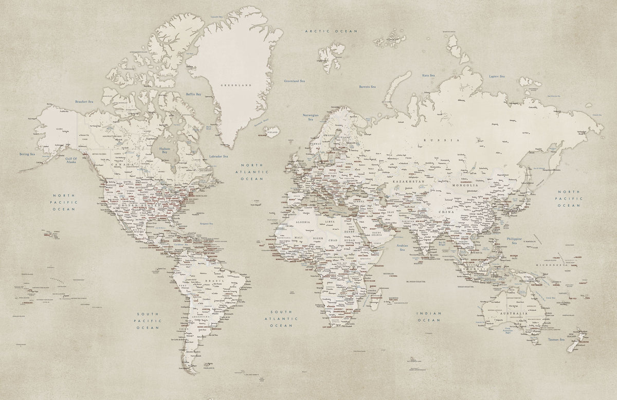 World Map Cities - Gentry Mural Wallpaper - pure wallpaper artwork
