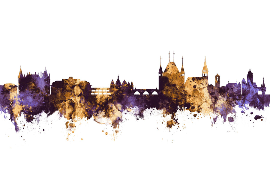 Thun Switzerland Skyline Purple & Gold Mural Wallpaper