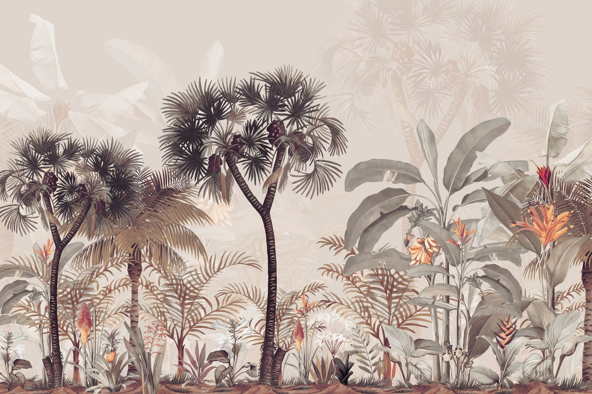 Tropical Forest Strolls Yellow Mural Wallpaper - pure wallpaper artwork