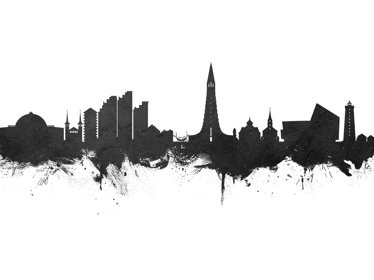 Reykjavík Skyline Black & White Mural Wallpaper - pure wallpaper artwork