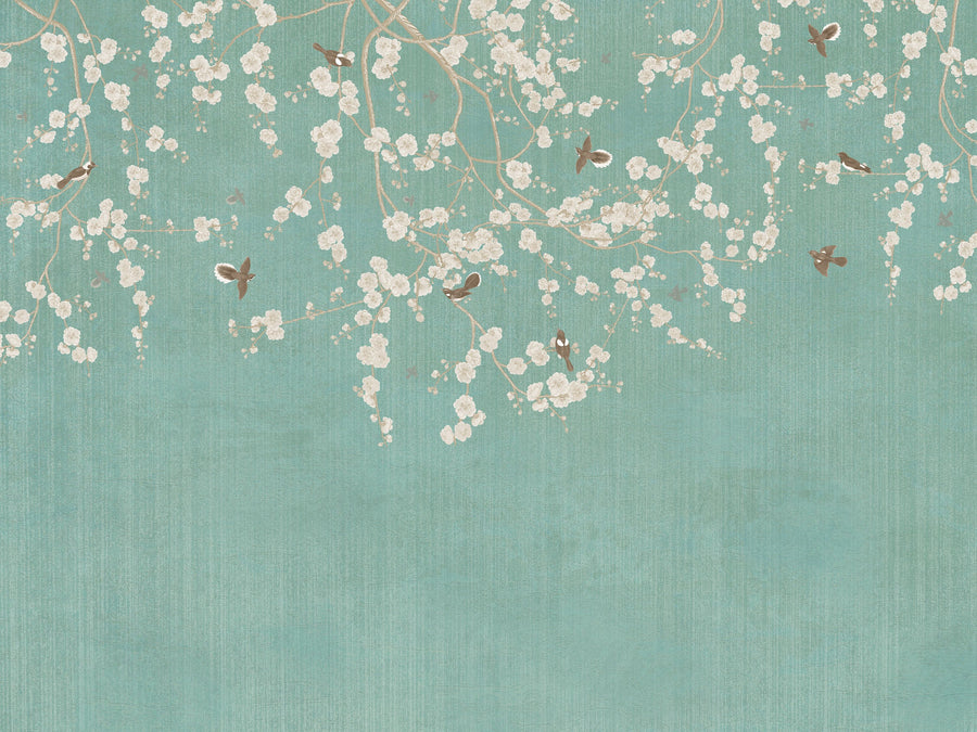 Beneath the Cherry Tree Mint Mural Wallpaper
