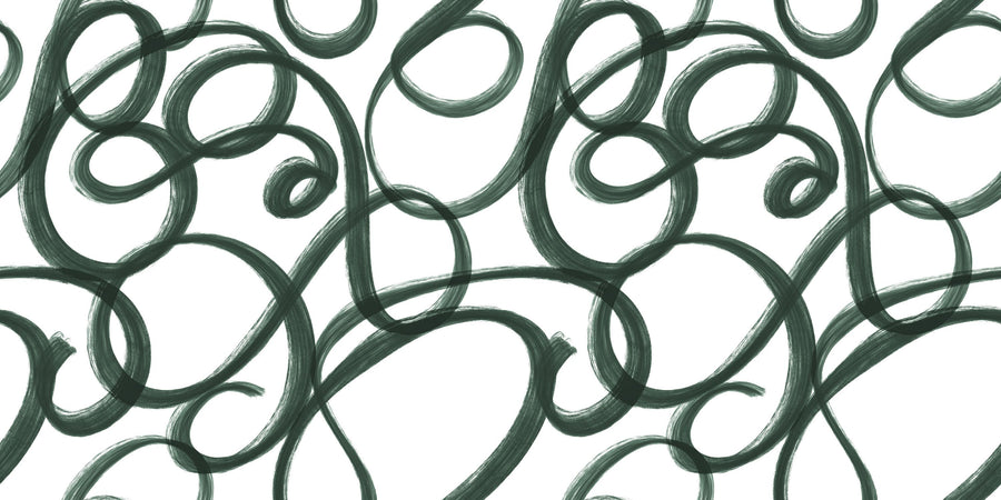 Curly Brush Lines, Salamander Green Mural Wallpaper