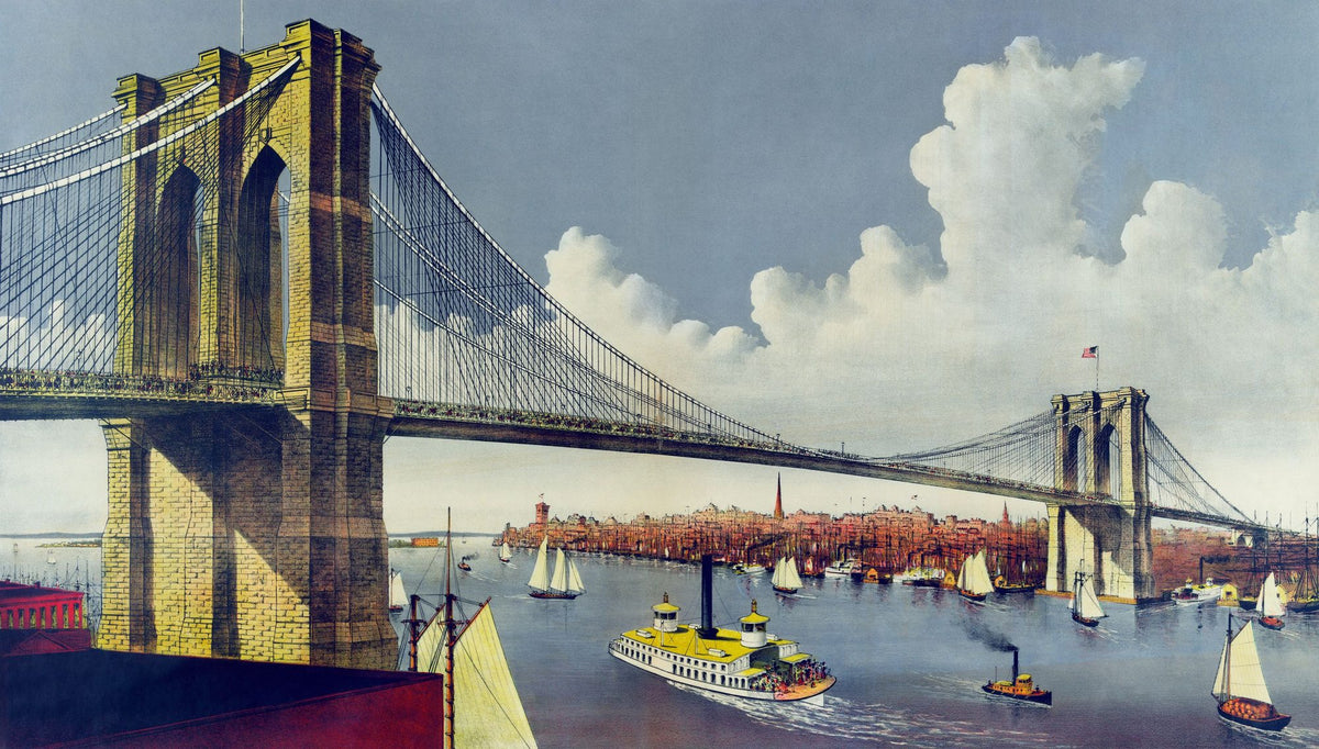 Vintage Illustration of East River Bridge, New York Mural Wallpaper - pure wallpaper artwork