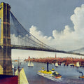 Vintage Illustration of East River Bridge, New York Mural Wallpaper - pure wallpaper artwork