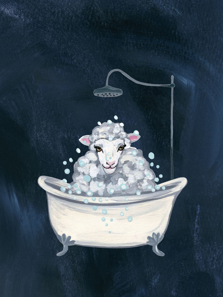 Sheep in Tub and Suds Texture Dark Mural Wallpaper