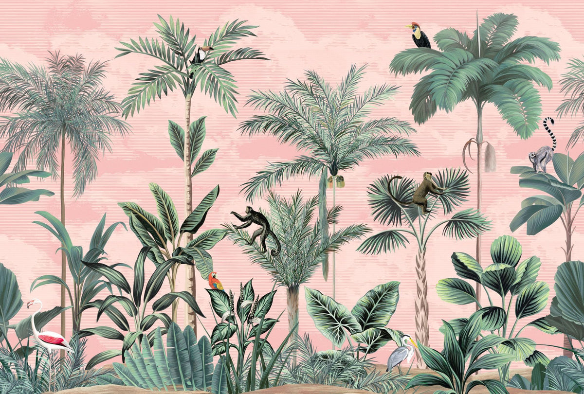 Jungle Delight, Peach Mural Wallpaper - pure wallpaper artwork
