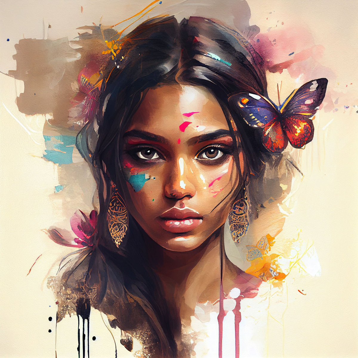Watercolor Butterfly Woman Mural Wallpaper - pure wallpaper artwork