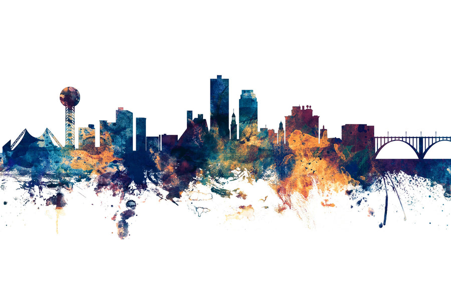 Knoxville Tennessee Skyline Blue & Bronze Mural Wallpaper